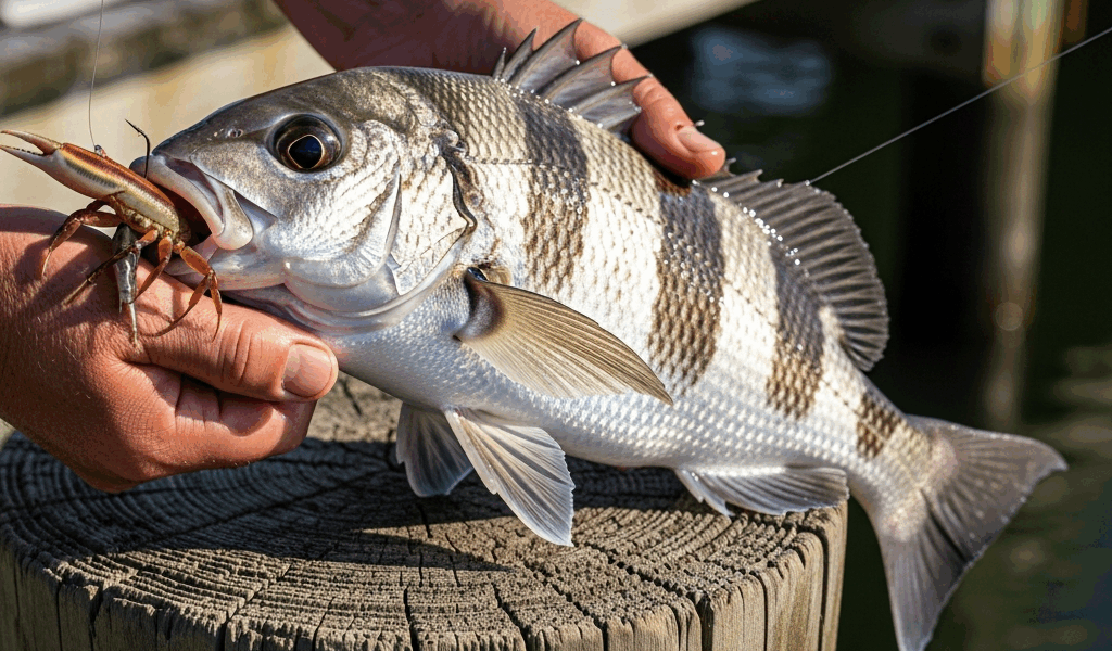 sheepshead fish caught on a dock piling with fiddler crab ba 20260331 095459